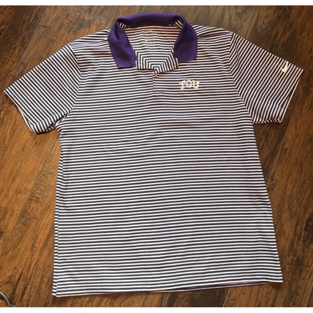 Nike TCU Golf Dri-FIT Mens X-Large Purple White Stripe Polo Shirt XL Horned Frog